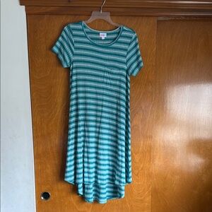 LuLaRoe Green and White Asymmetrical High-Low Dress